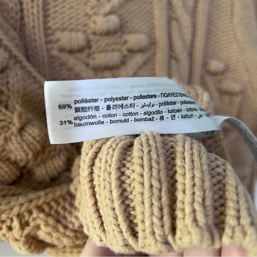 Zara Cable Knit Sweater Neutral Crewneck Tan Stretchy Cotton Blend Small/Medium - Picture 3 of 4